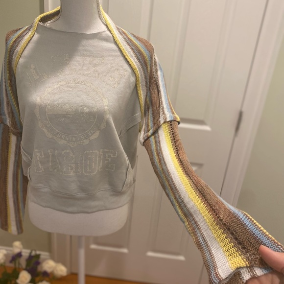 New Free People Lake Tahoe Crochet Sleeve Pullover size S - Picture 5 of 9